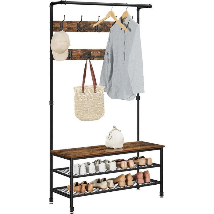 Vasagle Garderobenständer HSR47BX, Vintage, Mit 23 Haken, Metall / Holz, Schwarz / Braun 5 Vasagle Garderobenständer HSR47BX, Vintage, Mit 23 Haken, Metall / Holz, Schwarz / Braun – Bild 3