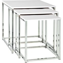 Haku-Möbel Beistelltisch 33383, Satztisch, Holz / Metall,3-teilig, Weiß, Quadratisch