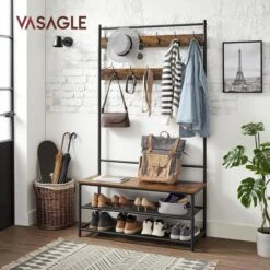 Vasagle Garderobenständer HSR410B01, Vintage, Mit 22 Haken, Metall / Holz, Schwarz / Braun -Einrichtungsgeschäft 13964b8e22f1d6260425b60c6056fb6480b0b6bc garderobenstaender vasagle hsr410b01 vintage