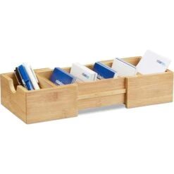 Relaxdays Karteitrog A8 Quer, Aus Bambus, Braun, Für 500 Karteikarten