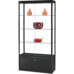 SDB Glasvitrine GPC-1000 Mit Unterschrank, Stehend, Mit LED-Beleuchtung, 100 X 200 X 40cm, Schwarz