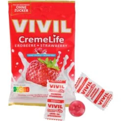Vivil Fruchtbonbons Creme Life Erdbeere Zuckerfrei, 110g