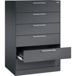 CP-Möbel Karteischrank Asisto C3000, Für DIN A5, 3-bahnig, Mit 6 Schüben, 80 X 129,8 X 60cm, Anthrazit