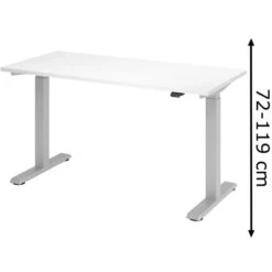 Hammerbacher Schreibtisch XMST614, Weiß, Elektr. Höhenverstellbar, 140 X 67cm, Mini Office