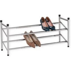 Böttcher-AG Schuhregal Für 10 Paar, Aus Metall, Ausziehbar, 63-110 X 35 X 23cm, 2 Etagen, Silber