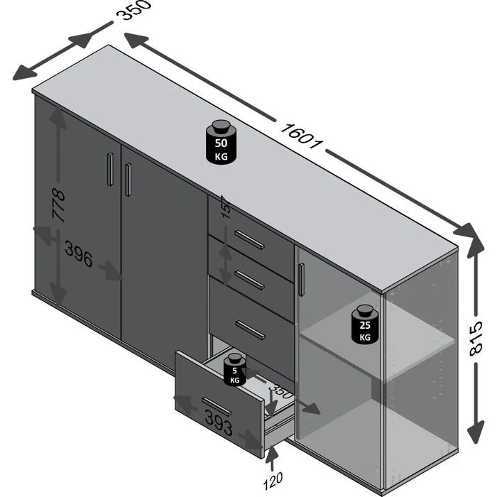 FMD-Möbel Sideboard Albi 3, Weiß / Beton, Mit Türen Und Schubladen, Maße: 160,1 X 83cm 4 FMD-Möbel Sideboard Albi 3, Weiß / Beton, Mit Türen Und Schubladen, Maße: 160,1 X 83cm – Bild 2