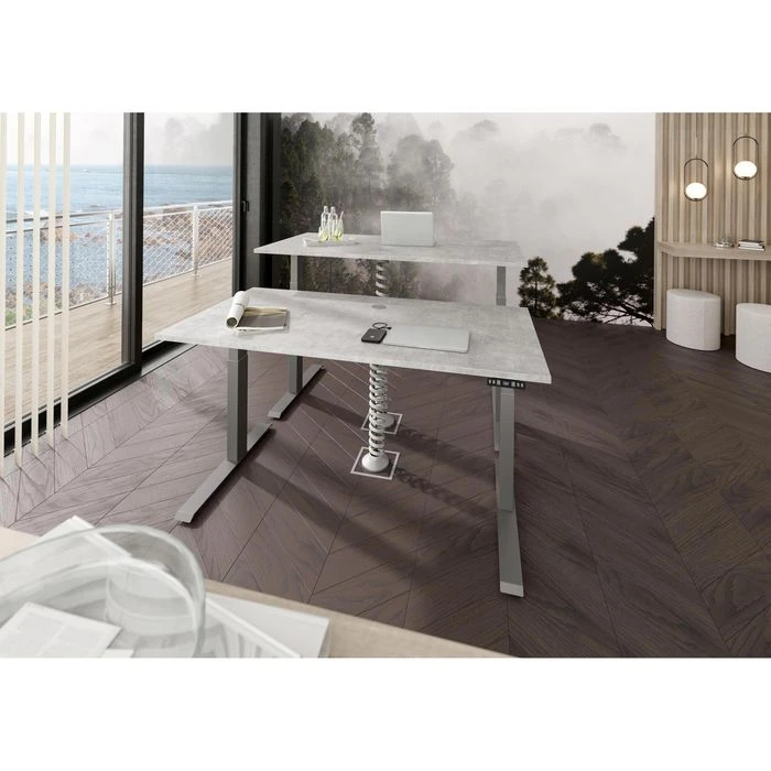 Hammerbacher Schreibtisch XDKB 19, Beton, Elektrisch Höhenverstellbar, 180 X 64-129 X 80cm 4 Hammerbacher Schreibtisch XDKB 19, Beton, Elektrisch Höhenverstellbar, 180 X 64-129 X 80cm – Bild 2