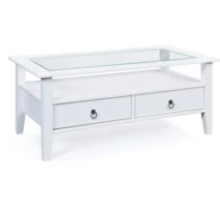 Inter-Link Couchtisch Provence 20901515, Weiß, Aus Glas / Holz, 115 X 45 X 60cm, Rechteckig