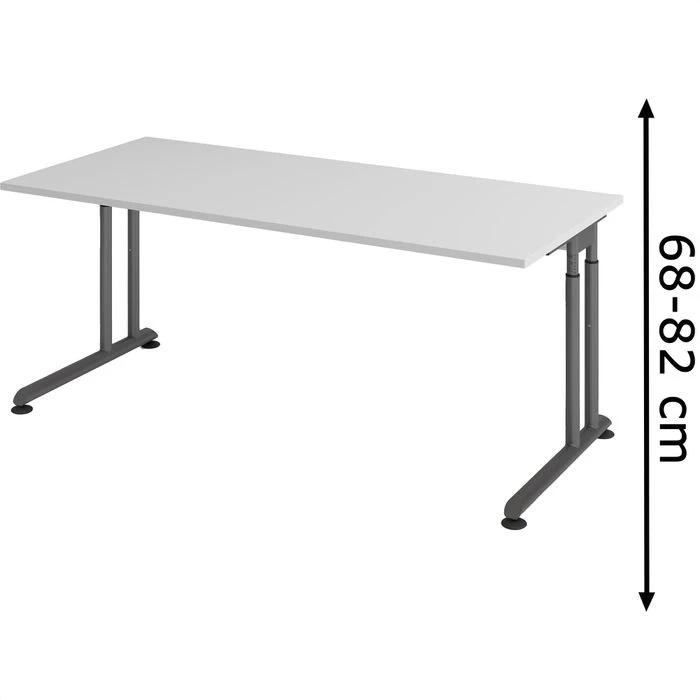 Hammerbacher Schreibtisch Z-Serie, Verstellbar, 180 X 68-82 X 80, Lichtgrau / Graphit 3 Hammerbacher Schreibtisch Z-Serie, Verstellbar, 180 X 68-82 X 80, Lichtgrau / Graphit