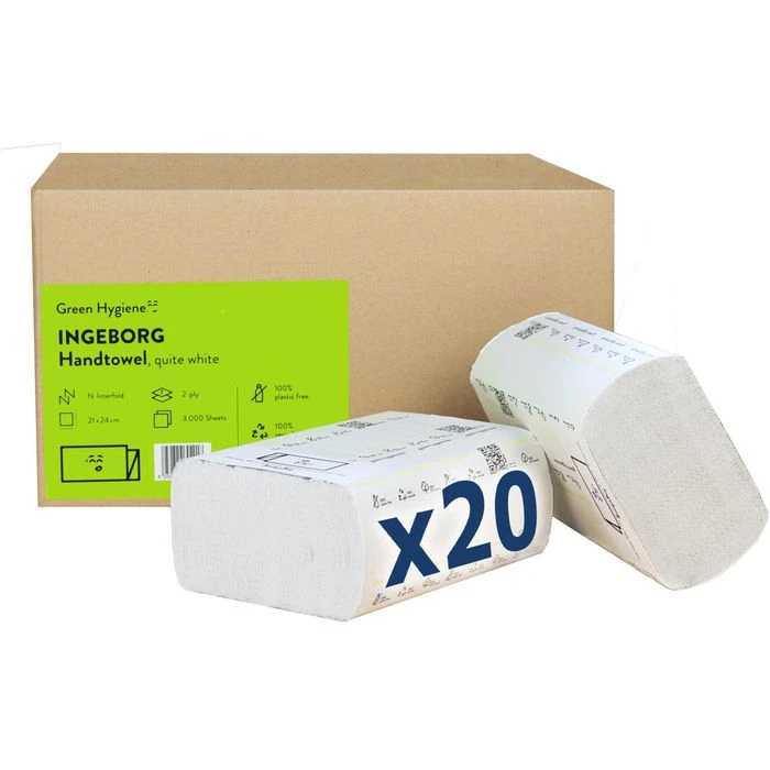 GreenHygiene Papierhandtücher Ingeborg, 2-lagig, Interfold-Falz, 24 X 21 Cm, Weiß, 3000 Stück 3 GreenHygiene Papierhandtücher Ingeborg, 2-lagig, Interfold-Falz, 24 X 21 Cm, Weiß, 3000 Stück