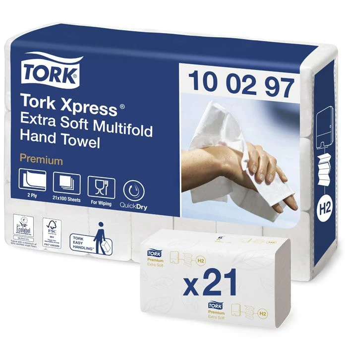Tork 100297 Xpress Premium Extra Soft, 2-lagig, 21x34 Cm, Interfold, H2, 2100 Stück, Papierhandtücher 3 Tork 100297 Xpress Premium Extra Soft, 2-lagig, 21x34 Cm, Interfold, H2, 2100 Stück, Papierhandtücher