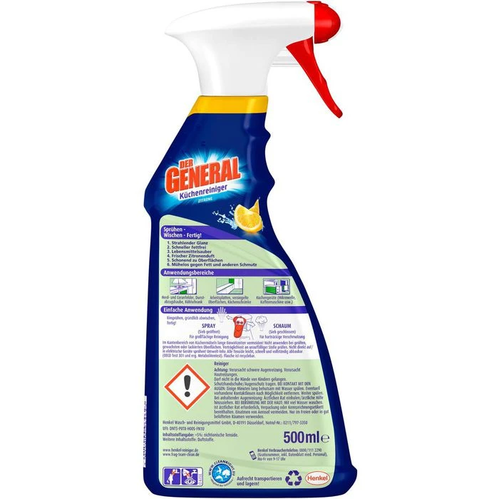 Der-General Hygienereiniger Zitrone, Küchenreiniger, Spray, 500ml 5 Der-General Hygienereiniger Zitrone, Küchenreiniger, Spray, 500ml – Bild 3