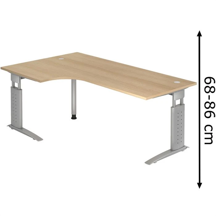 Hammerbacher Schreibtisch U-Serie, L- Form, Verstellbar, 200 X 68-86 X 120cm, Eiche / Silber 3 Hammerbacher Schreibtisch U-Serie, L- Form, Verstellbar, 200 X 68-86 X 120cm, Eiche / Silber