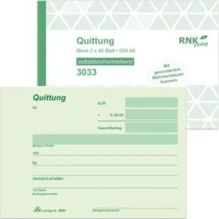 RNK Quittungsblock 3033, A6 Quer, Selbstdurchschreibend Mit Je 1 Kopie MwSt. Separat