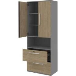 Röhr Kombischrank Techno, Aus Holz, Mit Türen Und Hängeregistratur, 80 X 217,4 X 43cm, Hickory / Mittelgrau -Einrichtungsgeschäft 62b025432251a16f4f8ce8a4992ba30ef31dd6a8 kombischrank roehr techno aus holz