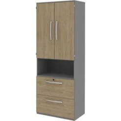 Röhr Kombischrank Techno, Aus Holz, Mit Türen Und Hängeregistratur, 80 X 217,4 X 43cm, Hickory / Mittelgrau