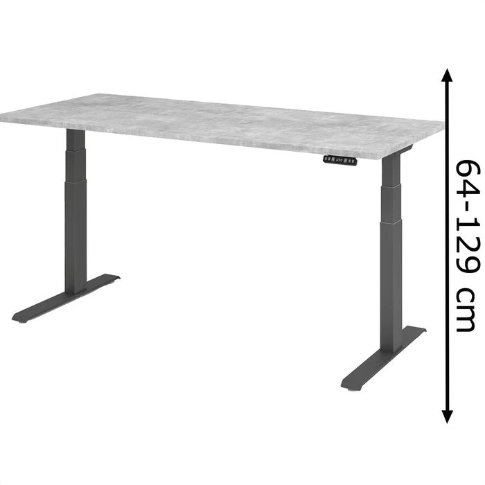 Hammerbacher Schreibtisch XDKB 19, Beton, Elektrisch Höhenverstellbar, 180 X 64-129 X 80cm 3 Hammerbacher Schreibtisch XDKB 19, Beton, Elektrisch Höhenverstellbar, 180 X 64-129 X 80cm