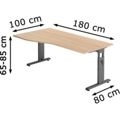 Hammerbacher Schreibtisch O-Serie, Eiche, Höhenverstellbar, 180 X 65-85 X 100cm, Freiform -Einrichtungsgeschäft 6c64f1f351e3f29d525fcf70a63c313f3754ddca schreibtisch hammerbacher o serie eiche