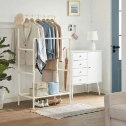 Songmics Garderobenständer RDR01WT, Bis 55 Kg, Mit 2 Kleiderstangen Und Ablage, Metall, Weiß -Einrichtungsgeschäft 6e0e7943175eb24ed7e5ab0f5085526e3538e3cf garderobenstaender songmics rdr01wt bis 55 kg