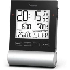 Hama Wecker Black Line Funk Digital, Thermo-Hygrometer, 2 Weckzeiten, Schwarz