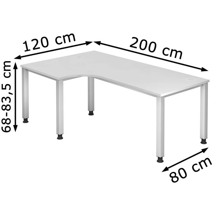 Hammerbacher Schreibtisch Q-Serie, Weiß, Höhenverstellbar, 200 X 68-83,5 X 120cm, L-Form 7 Hammerbacher Schreibtisch Q-Serie, Weiß, Höhenverstellbar, 200 X 68-83,5 X 120cm, L-Form – Bild 5