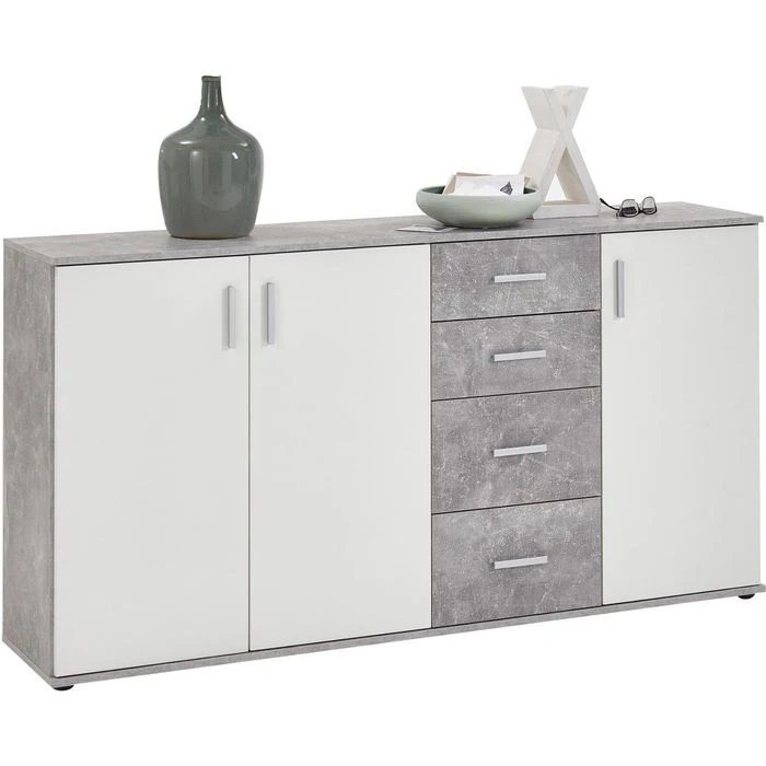 FMD-Möbel Sideboard Albi 3, Weiß / Beton, Mit Türen Und Schubladen, Maße: 160,1 X 83cm 3 FMD-Möbel Sideboard Albi 3, Weiß / Beton, Mit Türen Und Schubladen, Maße: 160,1 X 83cm