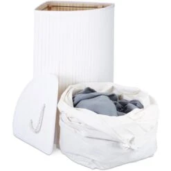 Relaxdays Wäschekorb Eckwäschekorb, Mit Deckel, Aus Bambus, Weiß, 49,5 X 65 X 37 Cm, 60 Liter -Einrichtungsgeschäft 8118205bcd127ba644b9f5fcbd9e77b70d16b69c waeschekorb relaxdays eckwaeschekorb mit deckel