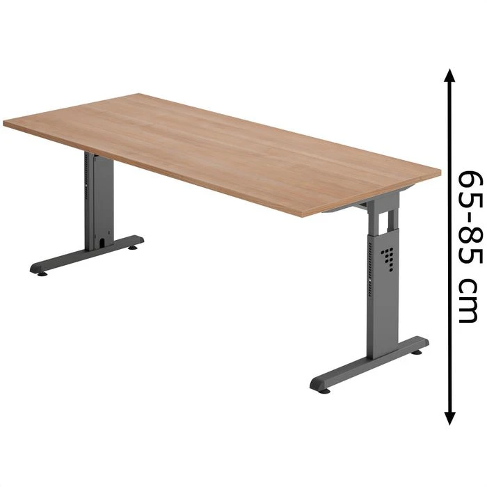 Hammerbacher Schreibtisch O-Serie, Verstellbar, 180 X 65-85 X 80, Nussbaum / Graphit 3 Hammerbacher Schreibtisch O-Serie, Verstellbar, 180 X 65-85 X 80, Nussbaum / Graphit