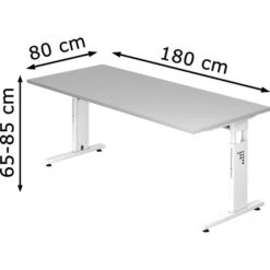 Hammerbacher Schreibtisch O-Serie, Verstellbar, 180 X 65-85 X 80cm, Lichtgrau / Weiß -Einrichtungsgeschäft 9d02df6f4be25f887e3fc44af0374493c617ad3c schreibtisch hammerbacher o serie