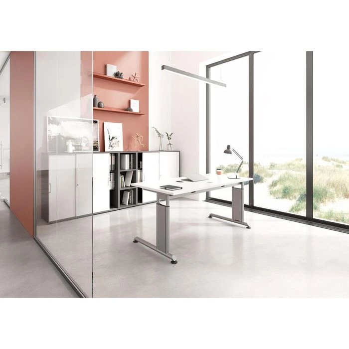 Hammerbacher Schreibtisch Z-Serie, Verstellbar, 180 X 68-82 X 80, Lichtgrau / Graphit 4 Hammerbacher Schreibtisch Z-Serie, Verstellbar, 180 X 68-82 X 80, Lichtgrau / Graphit – Bild 2