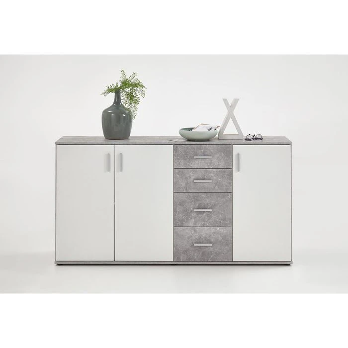 FMD-Möbel Sideboard Albi 3, Weiß / Beton, Mit Türen Und Schubladen, Maße: 160,1 X 83cm 6 FMD-Möbel Sideboard Albi 3, Weiß / Beton, Mit Türen Und Schubladen, Maße: 160,1 X 83cm – Bild 4