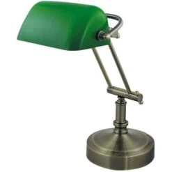 SEA-CLUB Schreibtischlampe 1298G Bankerlampe, Messing Antik, Grün, Mit Standfuß