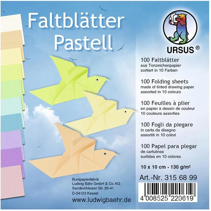 Ursus Faltblätter 3156899, Aus Tonzeichenpapier, 10x10cm 130g/m² Pastell 10 Farben 100 Blatt 3 Ursus Faltblätter 3156899, Aus Tonzeichenpapier, 10x10cm 130g/m² Pastell 10 Farben 100 Blatt