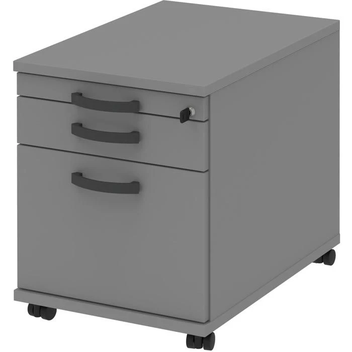 Röhr Rollcontainer Techno, Holz, Mittelgrau, Mit 2 Schüben Und Hängeregistratur, Abschließbar, Tiefe 60cm 3 Röhr Rollcontainer Techno, Holz, Mittelgrau, Mit 2 Schüben Und Hängeregistratur, Abschließbar, Tiefe 60cm