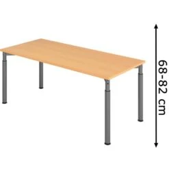 Hammerbacher Schreibtisch Y-Serie, Verstellbar, 180 X 68-82 X 80cm, Buche / Graphit