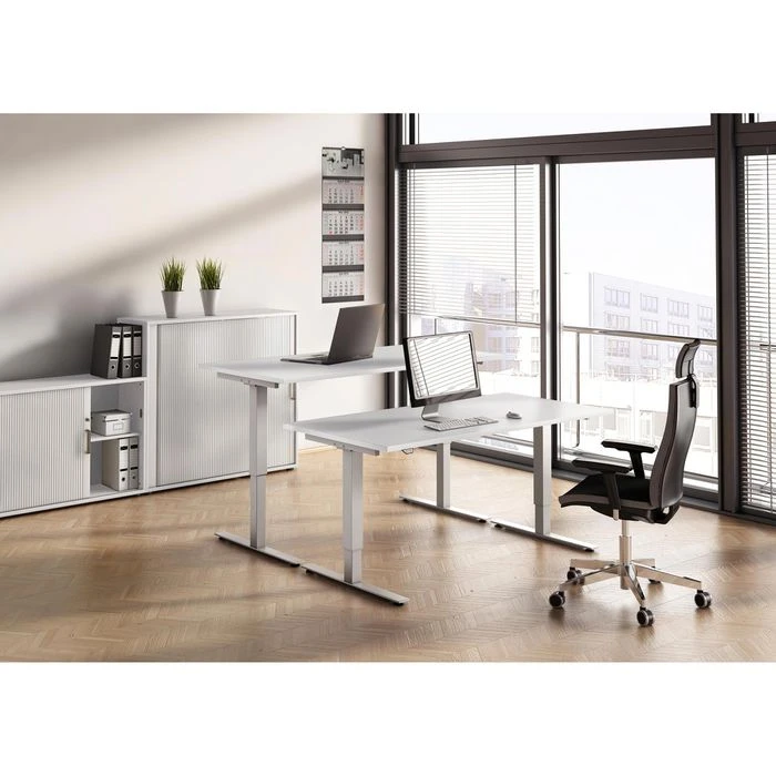 Hammerbacher Schreibtisch XMST614, Weiß, Elektr. Höhenverstellbar, 140 X 67cm, Mini Office 4 Hammerbacher Schreibtisch XMST614, Weiß, Elektr. Höhenverstellbar, 140 X 67cm, Mini Office – Bild 2