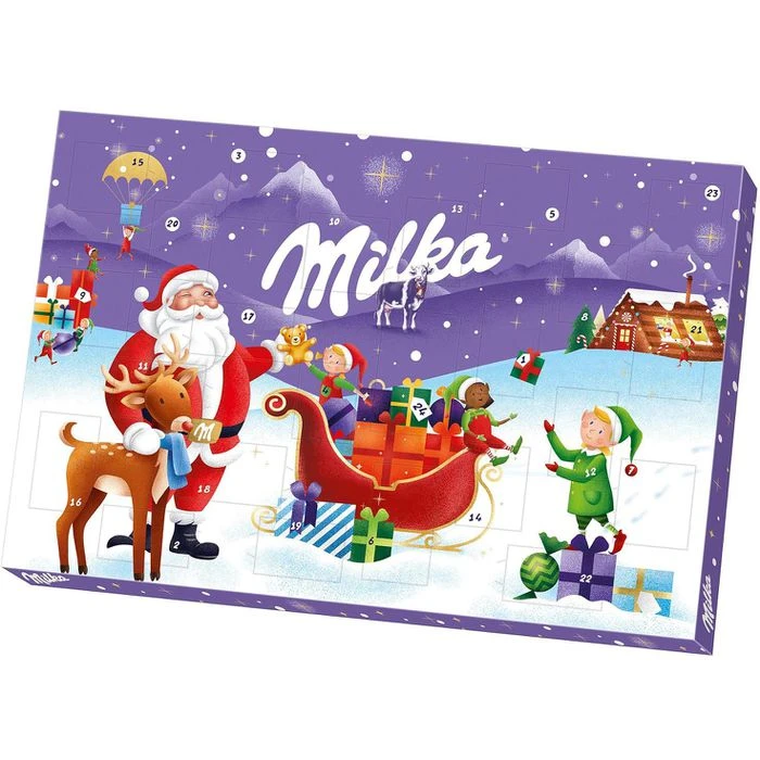 Milka Adventskalender Gefüllte Vollmilchschokoladen-Figuren, 200g 3 Milka Adventskalender Gefüllte Vollmilchschokoladen-Figuren, 200g