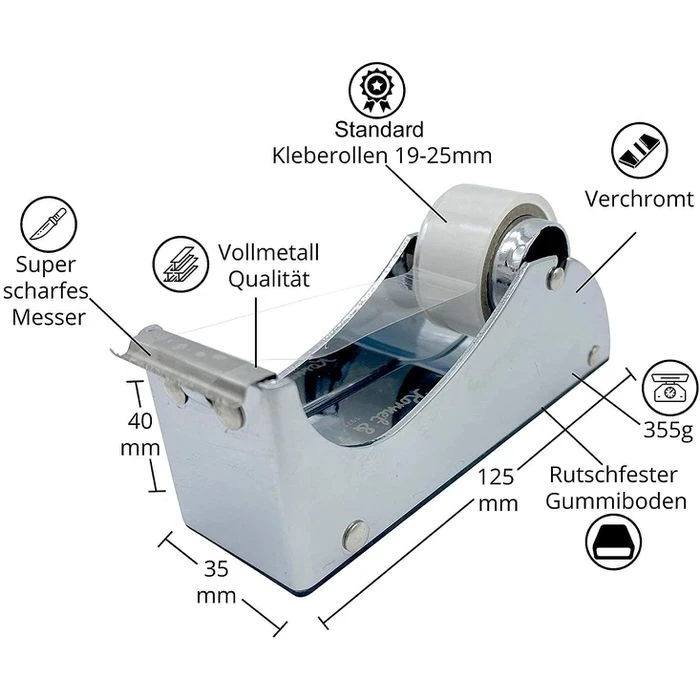 Kornet&Hahn Klebefilmabroller 40371008, Silber, Tischabroller Für Kleberollen 19mm X 33m 4 Kornet&Hahn Klebefilmabroller 40371008, Silber, Tischabroller Für Kleberollen 19mm X 33m – Bild 2