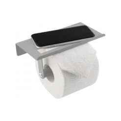 Axentia Toilettenpapierspender 129622, Metall, Für 1 Kleinrolle, Mit Ablagefläche, Silber