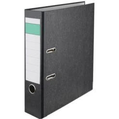 Grüner Balken Ordner A4, Breit, 8cm, Schwarz, Karton, Wolkenmarmor