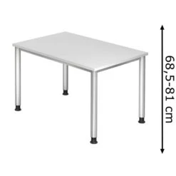 Hammerbacher Schreibtisch H-Serie, Weiß, Höhenverstellbar, 120 X 68,5-81 X 80cm