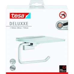 Tesa Toilettenpapierspender Deluxxe Mit Ablage, Ohne Bohren, Metall, Für 1 Kleinrolle, Silber -Einrichtungsgeschäft edbc062bdf58e224f82dc65c73ba9291c3a46316 toilettenpapierspender tesa deluxxe mit ablage