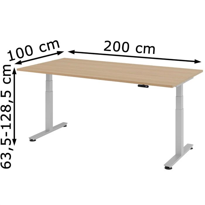 Hammerbacher Schreibtisch XDSM 2E, Eiche, Elektrisch Verstellbar, 200 X 63,5-128,5 X 100cm 4 Hammerbacher Schreibtisch XDSM 2E, Eiche, Elektrisch Verstellbar, 200 X 63,5-128,5 X 100cm – Bild 2