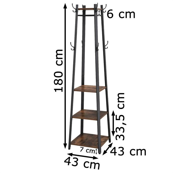 Vasagle Garderobenständer LCR80X, Vintage, Mit 16 Haken, Metall / Holz, Schwarz / Braun 4 Vasagle Garderobenständer LCR80X, Vintage, Mit 16 Haken, Metall / Holz, Schwarz / Braun – Bild 2