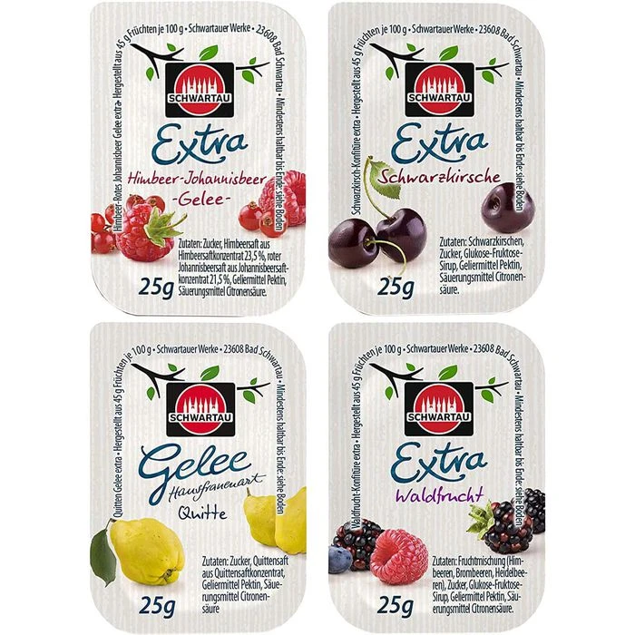 Schwartau Extra Konfitüren Und Gelee Mix, 45% Frucht, Je 25g, 100 Portionen 5 Schwartau Extra Konfitüren Und Gelee Mix, 45% Frucht, Je 25g, 100 Portionen – Bild 3