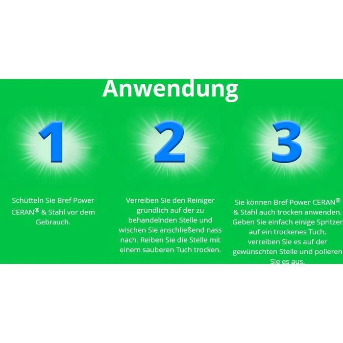 Bref Glaskeramikreiniger Power Ceran & Stahl, Flüssig, Glaskeramik- Und Edelstahlreiniger, 500ml 7 Bref Glaskeramikreiniger Power Ceran & Stahl, Flüssig, Glaskeramik- Und Edelstahlreiniger, 500ml – Bild 5