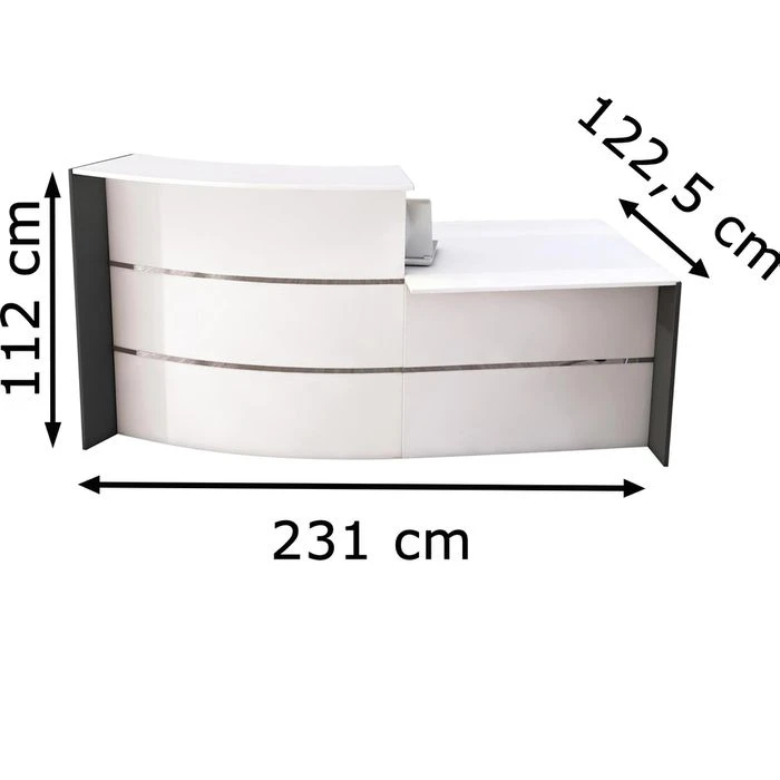 Kerkmann Empfangstheke Bari 3563, Weiß / Weiß, 231 X 112 X 122,5cm, Bogentheke Mit Anbautisch 4 Kerkmann Empfangstheke Bari 3563, Weiß / Weiß, 231 X 112 X 122,5cm, Bogentheke Mit Anbautisch – Bild 2