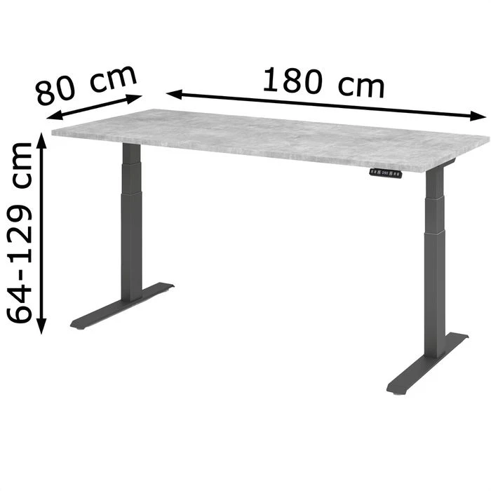 Hammerbacher Schreibtisch XDKB 19, Beton, Elektrisch Höhenverstellbar, 180 X 64-129 X 80cm 7 Hammerbacher Schreibtisch XDKB 19, Beton, Elektrisch Höhenverstellbar, 180 X 64-129 X 80cm – Bild 5