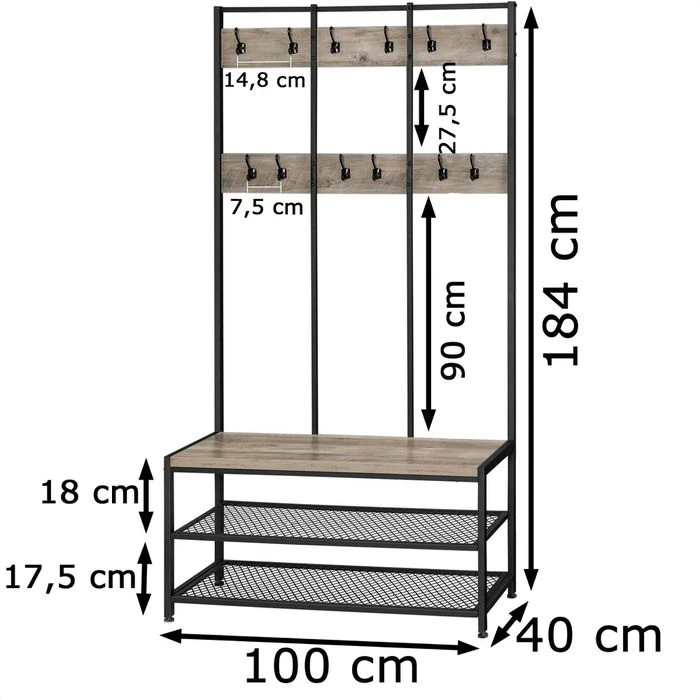 Vasagle Garderobenständer HSR086B02, Mit 24 Haken, Metall / Holz, Schwarz / Graubraun 4 Vasagle Garderobenständer HSR086B02, Mit 24 Haken, Metall / Holz, Schwarz / Graubraun – Bild 2