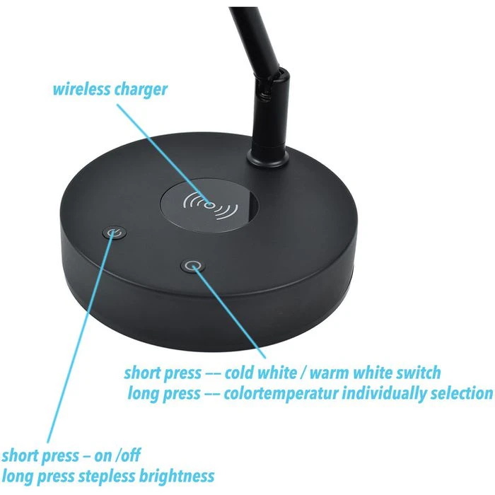 Infitronic Schreibtischlampe IN78LEDKLB1 LED, Dimmbar, QI-Ladegerät, USB, Standfuß, Schwarz 5 Infitronic Schreibtischlampe IN78LEDKLB1 LED, Dimmbar, QI-Ladegerät, USB, Standfuß, Schwarz – Bild 3